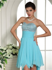 Beaded Sweetheart Upper Part 2019 Prom Dress Aqua Blue High-low Skirt