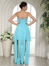 Beaded Sweetheart Upper Part 2019 Prom Dress Aqua Blue High-low Skirt