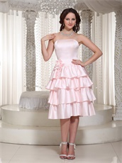 Wholesale Multilayers Short Skirt Simple Mother Prom Dress Pink Color