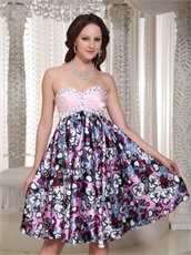 Endearing Pink Bodice Flower Printed Short Prom Dress For Drama Performance