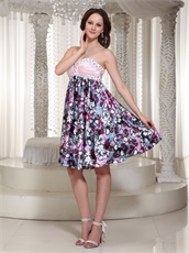 Endearing Pink Bodice Flower Printed Short Prom Dress For Drama Performance