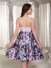 Endearing Pink Bodice Flower Printed Short Prom Dress For Drama Performance