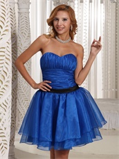 Mini-length Organza Homecoming Dress Peacock Blue With Black Sash