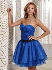 Mini-length Organza Homecoming Dress Peacock Blue With Black Sash