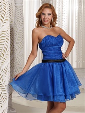 Mini-length Organza Homecoming Dress Peacock Blue With Black Sash