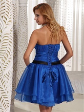 Mini-length Organza Homecoming Dress Peacock Blue With Black Sash