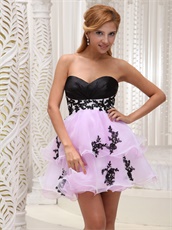 Black and White Bodice Lilac Organza Layers Prom Dress Appliques