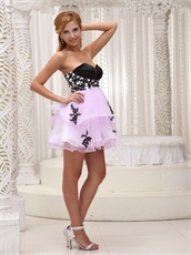 Black and White Bodice Lilac Organza Layers Prom Dress Appliques