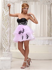 Black and White Bodice Lilac Organza Layers Prom Dress Appliques