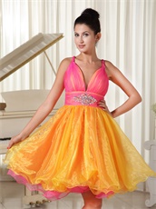 Princess Hot Pink and Orange Organza Contrast Short Prom Dress Teen Girl