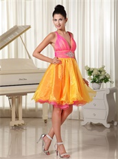 Princess Hot Pink and Orange Organza Contrast Short Prom Dress Teen Girl