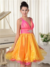 Princess Hot Pink and Orange Organza Contrast Short Prom Dress Teen Girl