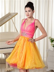 Princess Hot Pink and Orange Organza Contrast Short Prom Dress Teen Girl