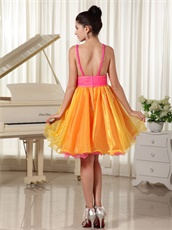 Princess Hot Pink and Orange Organza Contrast Short Prom Dress Teen Girl