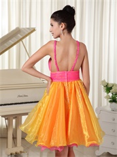 Princess Hot Pink and Orange Organza Contrast Short Prom Dress Teen Girl