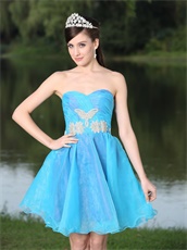 Purple Covered With Skye Blue Organza Prom Outdoor BBQ Party Dress Mini