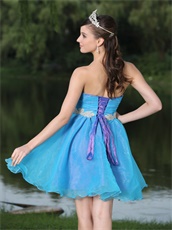 Purple Covered With Skye Blue Organza Prom Outdoor BBQ Party Dress Mini