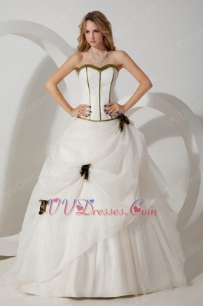 Cheap White Dress Quinceanera Dress With Olive Green Flowers