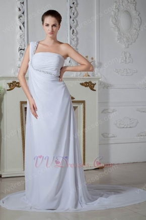 Hot Sell One Shoulder Empire Waist White Chiffon Prom Dresses