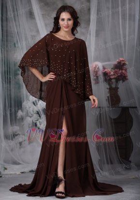 Brown Chiffon Split Skirt Mather Of The Bride Dress With Vest Modest