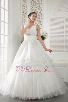 Best Seller V-Neck Beading Appliques Cream Wedding Dress