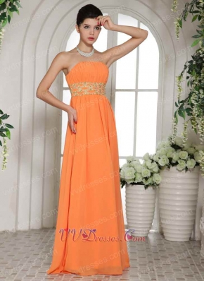 Bright Orange Chiffon Gold Detail Long Skirt Ready For Lady Prom Evening Wear