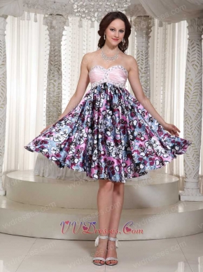 Endearing Pink Bodice Flower Printed Short Prom Dress For Drama Performance