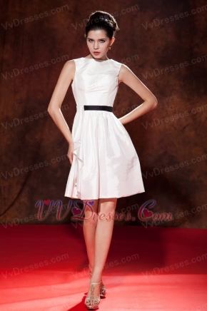 White Bateau Scoop Neck Mini-length Taffeta Prom Dress Knee Length Sexy