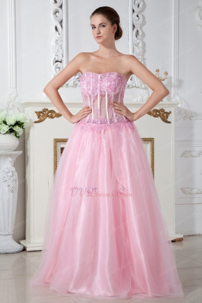 Sexy Transparent Bodice Pink Cocktail Prom Dress For Party