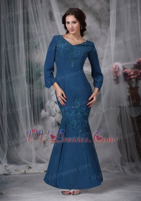 Modest Strong Blue Sleeves Mother Of The Bride Dress Mermaid Modest