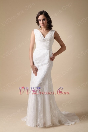 Fashionable V-neck Column Lace Wedding Bridal Dress Shop