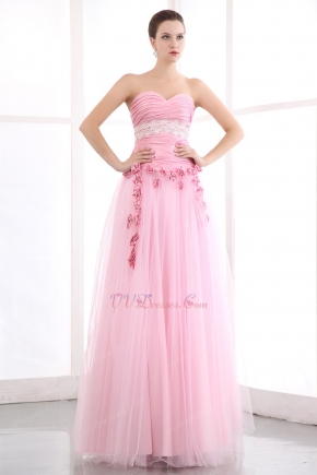 Pretty Sweetheart Pink Net Skirt Prom Dress With Flowers Decorate