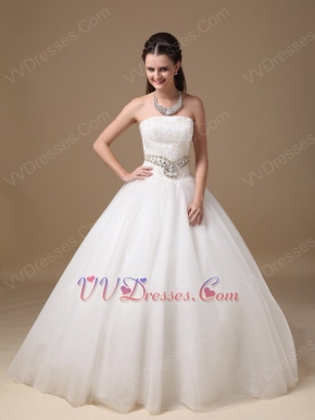 Discount Strapless Floor-length Tulle Puffy Wedding Dresses