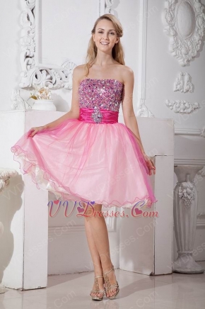 Strapless Crystals Pink Organza Graduation Dress For Sale