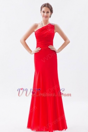 Allure One Shoulder Floor Length Evening Dress In Red