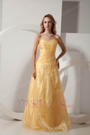 Strapless Embroidery Yellow Floor Length Evening Dress