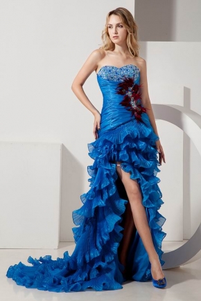 Unique Ruffle Layers Skirt Blue Cocktail Dress With Feather