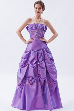 Cheap Strapless Blue Violet Taffeta Prom Dress With Embroidery