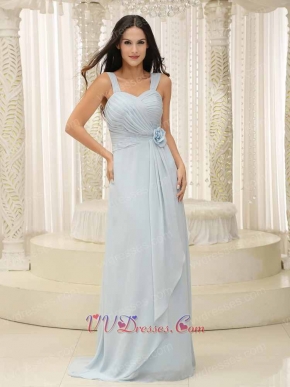 Wide Two Straps Baby Blue Lightness Chiffon Petite Evening Dress