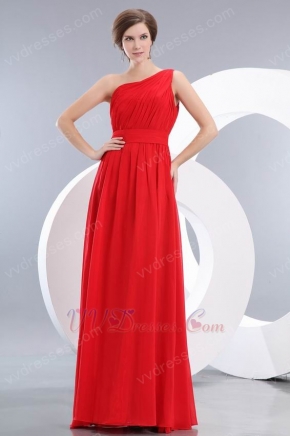 Cheap One Shoulder Ruched A-line Scarlet Chiffon Prom Dress