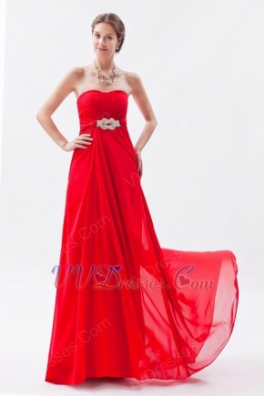 Strapless Sweetheart Scarlet Chiffon Evening Party Dress