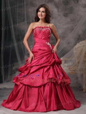 Strapless Taffeta Rose Red Quince Dress For Cheap Like Princess