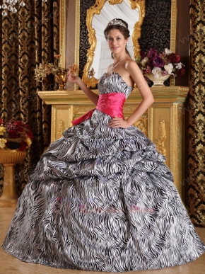 Popular Sweetheart Zebra Quinceanera Dress For Sale With Fuchsia Belt Design