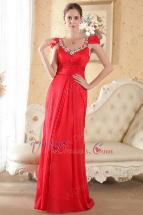 V Neck Cap Sleeves Handmade Prom Dress Inexpensive