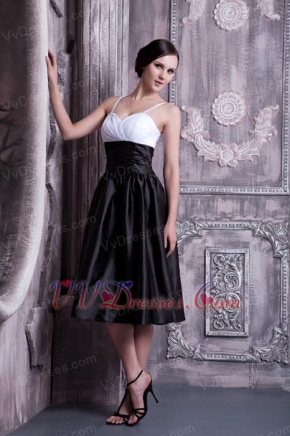 White and Black Spaghetti Straps Prom Dress With Corset Short Skirt Knee Length Sexy