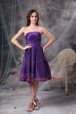 Eggplant Purple Strapless Knee-length Bridesmaid Dress lovely