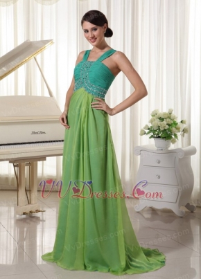 2014 Chiffon Straps Cache Prom Dress Teal and Grass Green Inexpensive