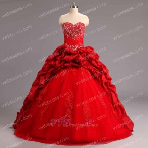 Discount Red Taffeta Bubble and Tulle Quinceanera Court Dress Lace