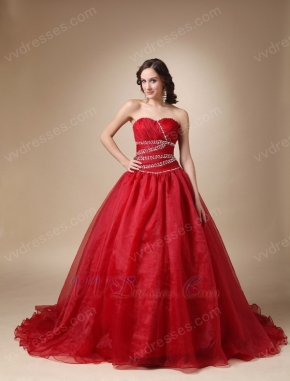 Wine Red Organza Corset Back Puffy Prom Ball Gown