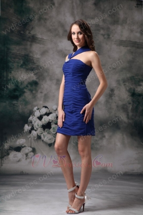 Asymmetrical Neckline Ruched Royal Blue Short Prom Dress Homecoming